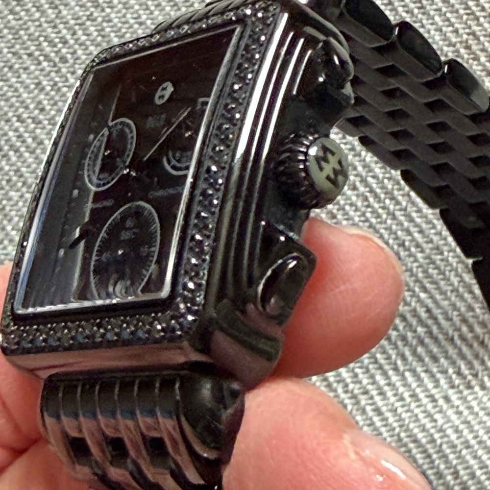 Michele Deco Diamond Chronograph Black On Black Women’s’ Watch - Picture 13 of 13